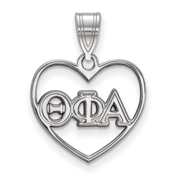 Sterling Silver Theta Phi Alpha Heart Greek Letters Pendant - Picture 1 of 3
